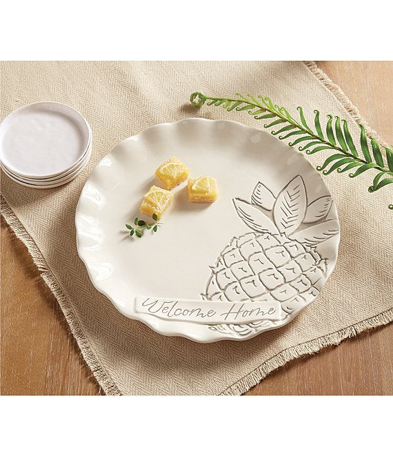 Mud Pie Welcome Home Ruffle Pineapple Round Tray